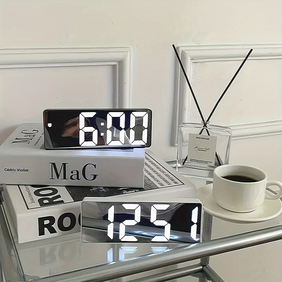 LED Mirror Alarm Clock - USB & Battery Powered