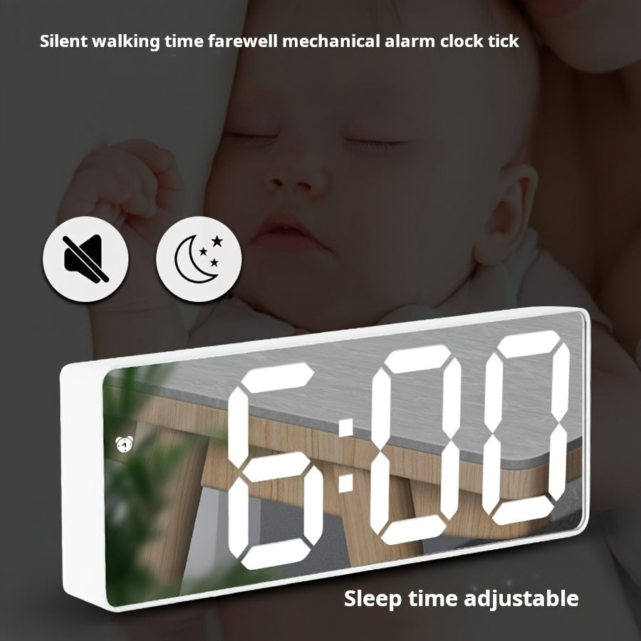 LED Mirror Alarm Clock - USB & Battery Powered