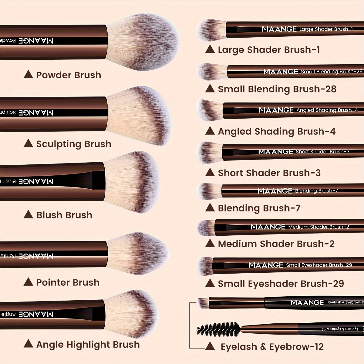 MAANGE 13-Piece Makeup Brush Set - Professional Wand Brushes