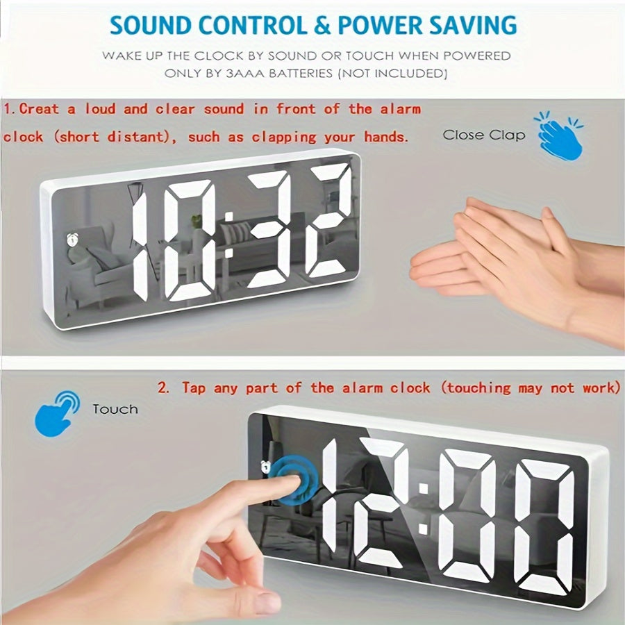 LED Mirror Alarm Clock - USB & Battery Powered