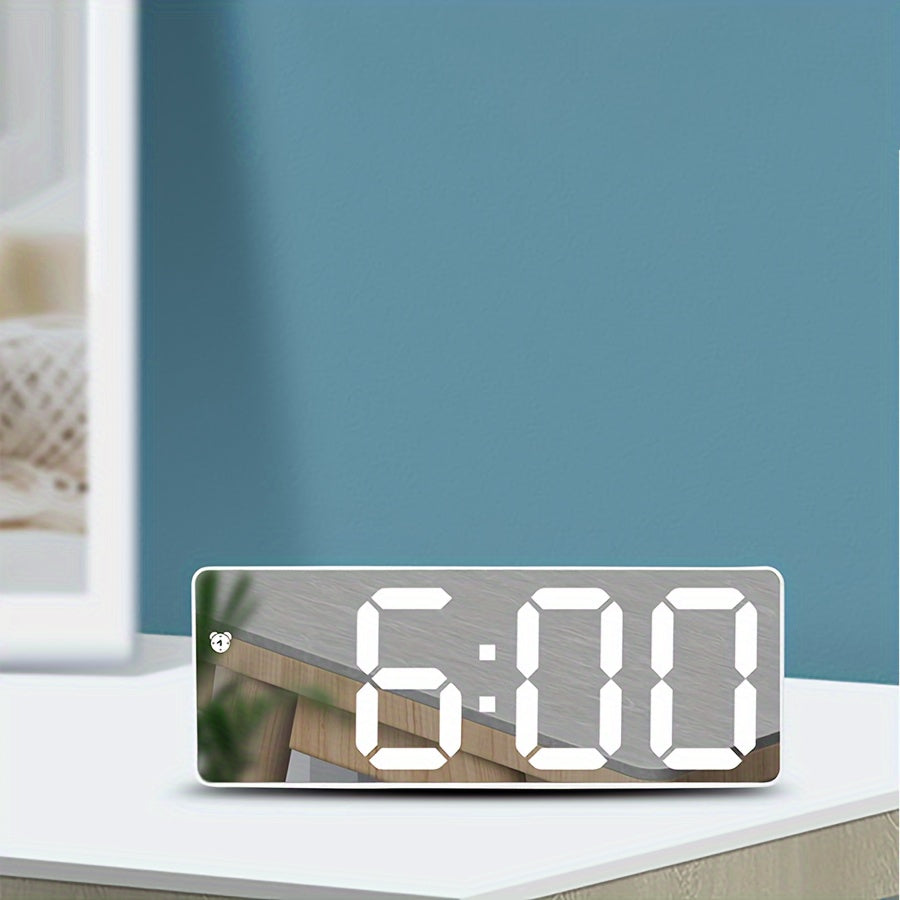 LED Mirror Alarm Clock - USB & Battery Powered