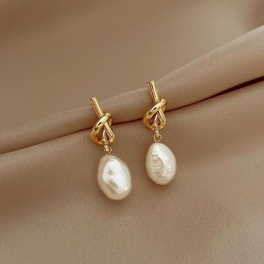 Elegant Knot Baroque Style Faux Pearl Earrings