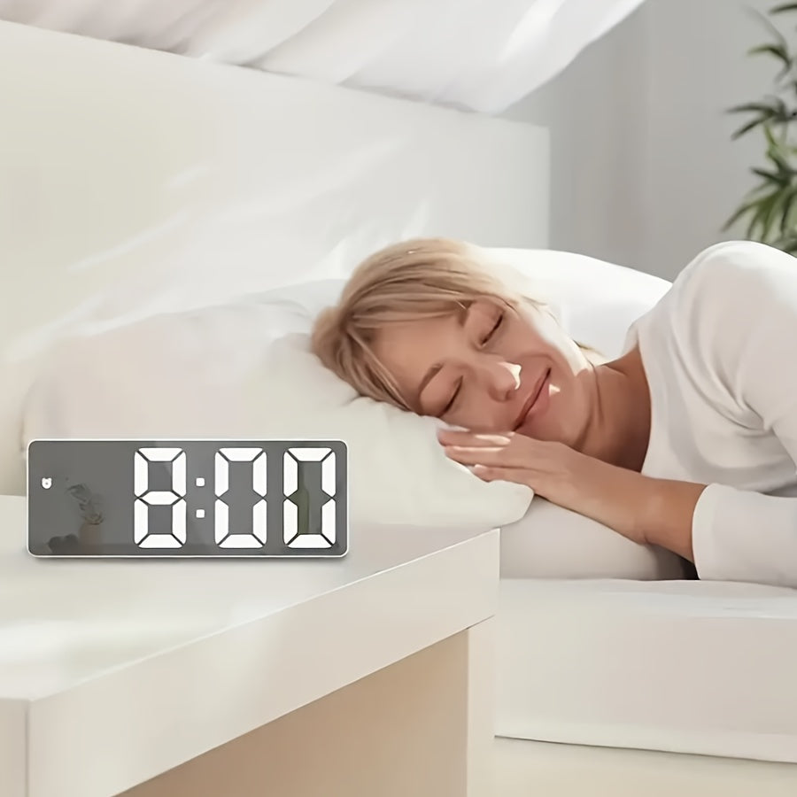 LED Mirror Alarm Clock - USB & Battery Powered